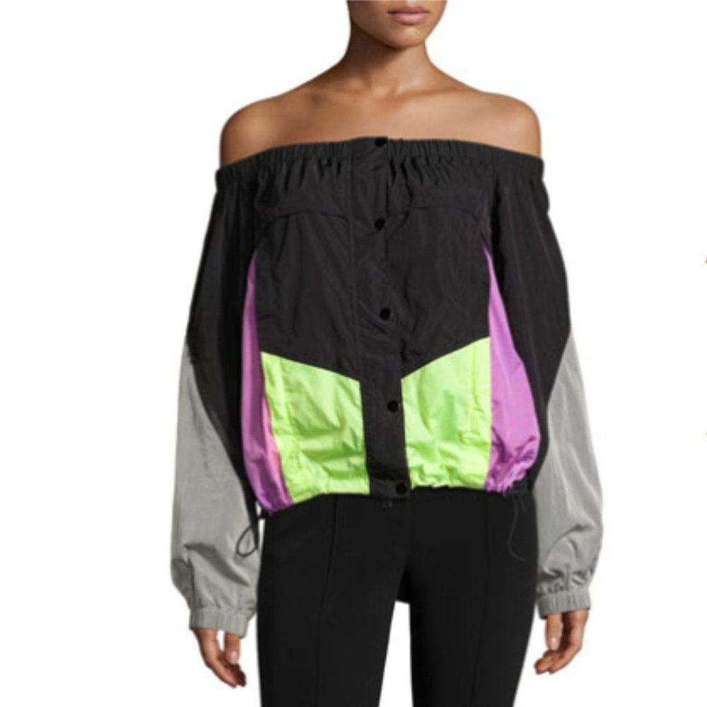 Alexander Wang Off-the-Shoulder Colorblock Wind-Resistant Jacket Size XS